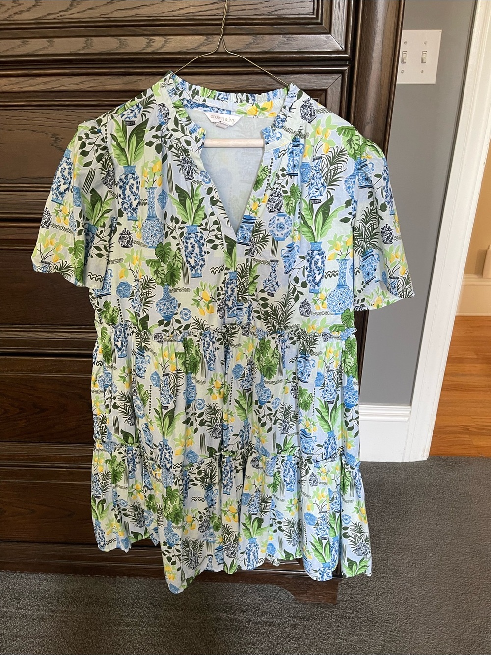 crown & ivy Blue, Green and Yellow Floral Tiered dress